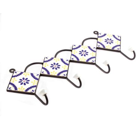 Navy Blue And White Tiny Flower Ceramic Tiles Hooks